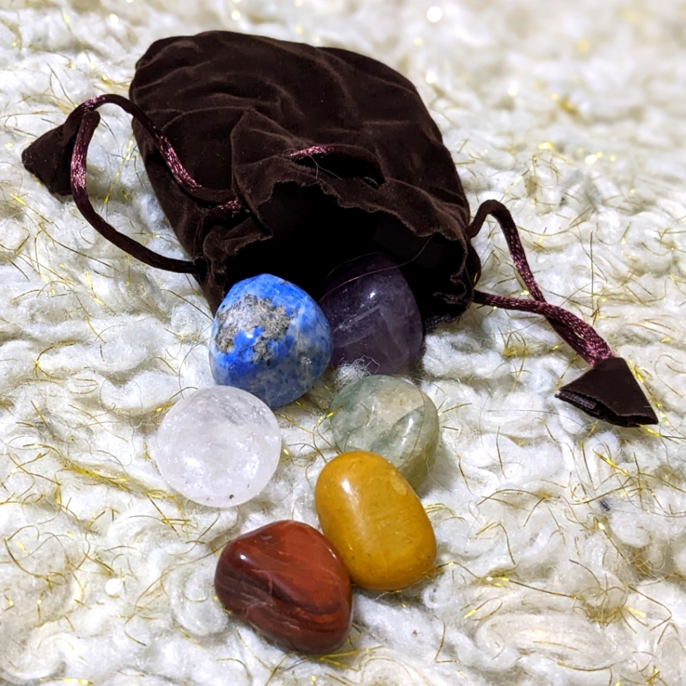 Polished Gemstone Starter Kit Velvet Pouch Rocks Geology Quartz Jasper Lazuli - Picture 8 of 8